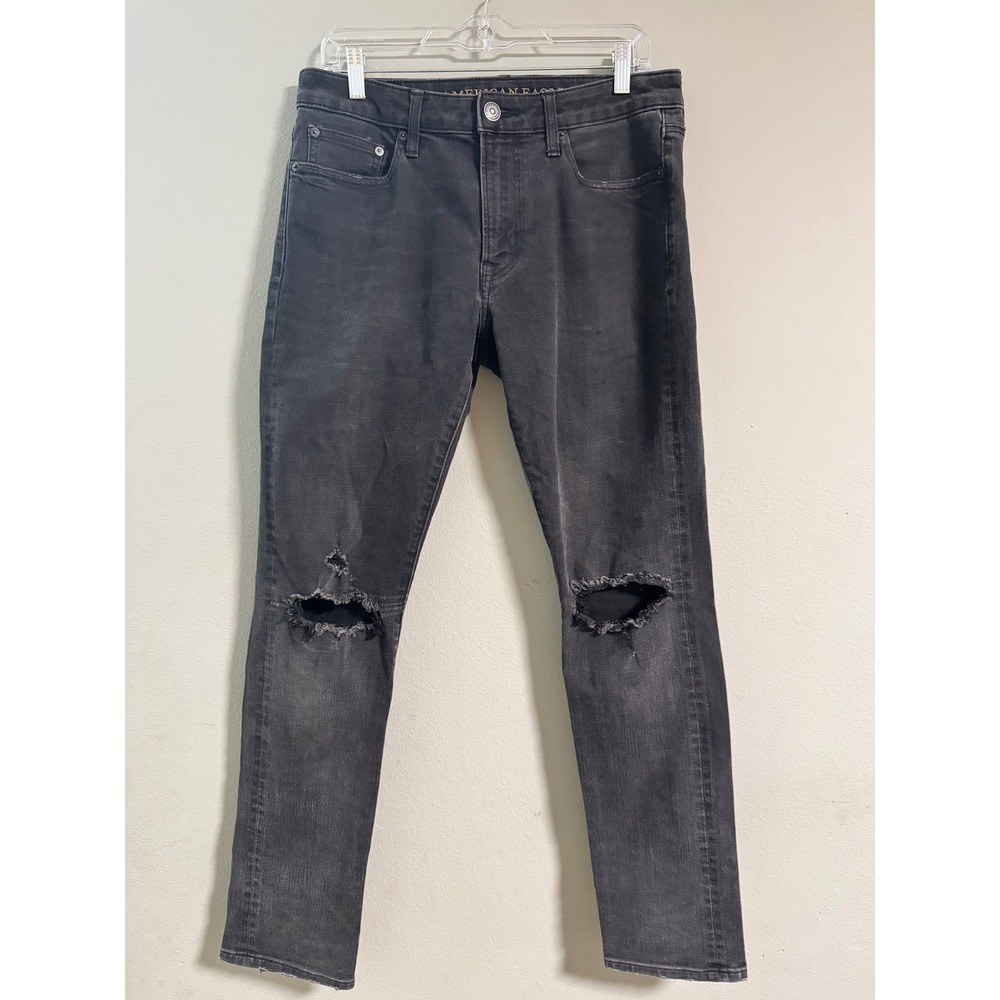 American Eagle Extreme Flex‎ 4 Slim Jeans Mens 31x32 Black Distressed Knees